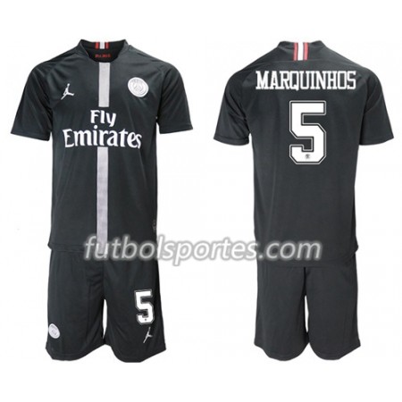 Camisetas Paris Saint Germain Marquinhos 5 Jordan Negro Niño Tercera Equipacion 2018/2019